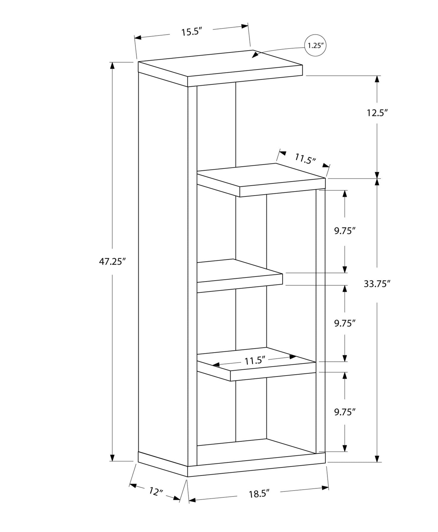 12" x 18.5" x 47.25" White Particle Board HollowCore Bookcase